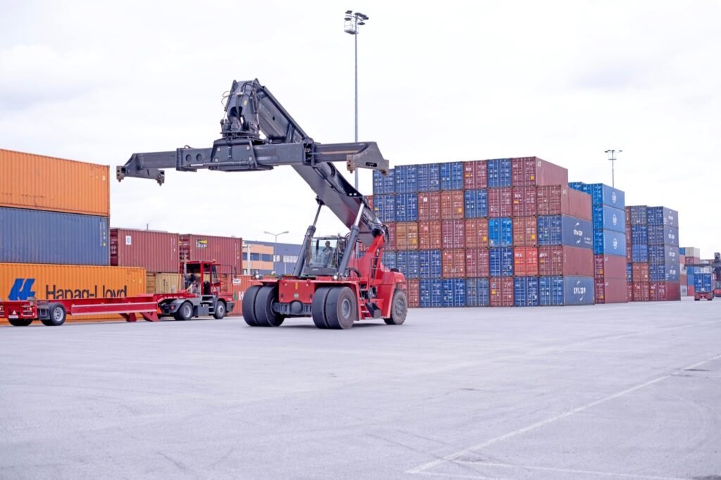 Shipping containers at a port terminal