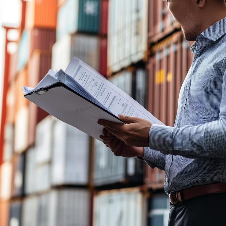 Export documents being checked at a container terminal